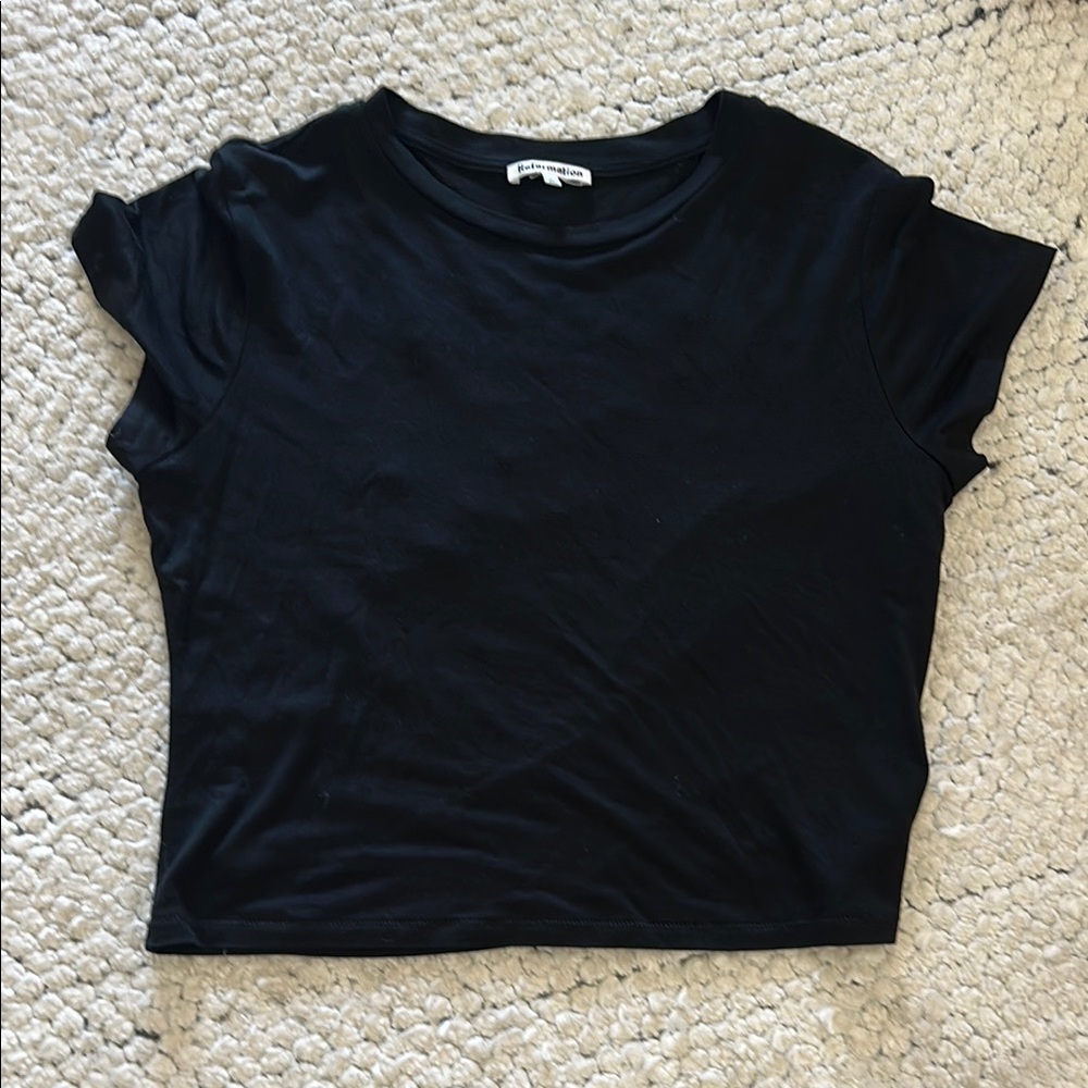 Reformation Black short sleeve knit Crop Top